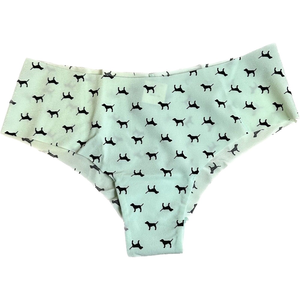 Victoria's Secret Panty Women's S No Show Cheekster Mint Frost Green Dog Print